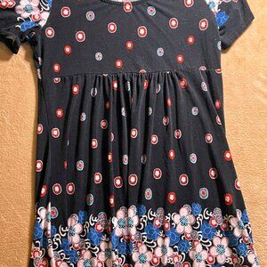 R & B Collection Women XL Black‎ Red Blue Floral Scoop Neck Bodice Dress (V)